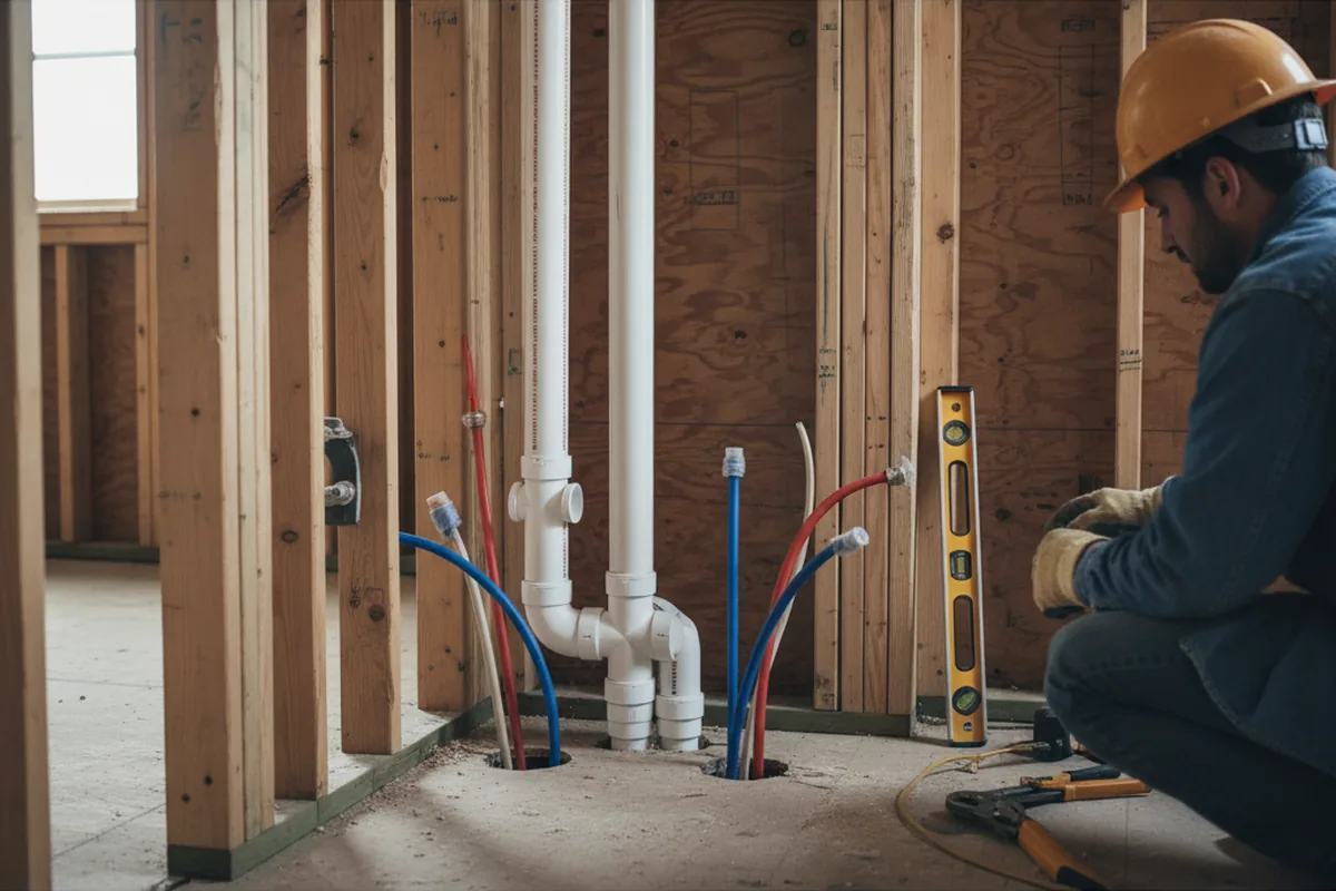 Drain and supply rough-in during Sump Pump Repair in Stephenson